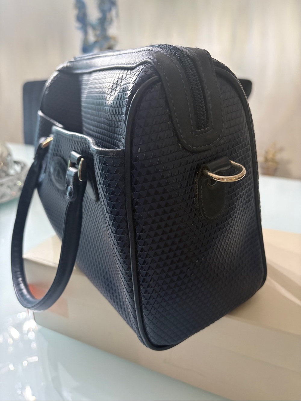 Liz Claiborne Navy Textured Satchel - Picture 5 of 8